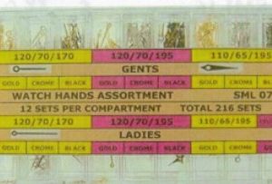 ASSORTIMENTO 216 SET DI LANCETTE PER QUARTI CROMATE DORATE E NERE PASSI PER ETA, RONDA, MIYOTA E SEIKO - SML07